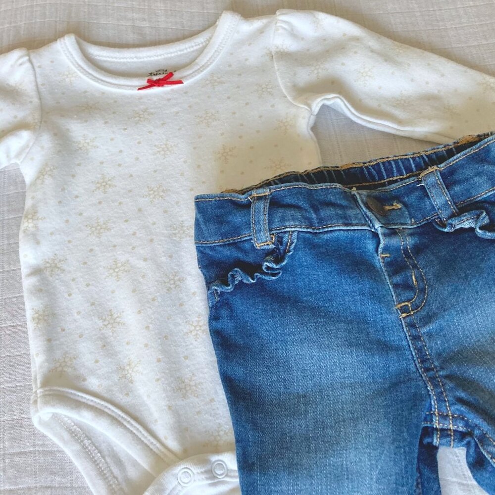 Baby Girl Snowflake Outfit 0-3M - Winter/Holiday/Christmas